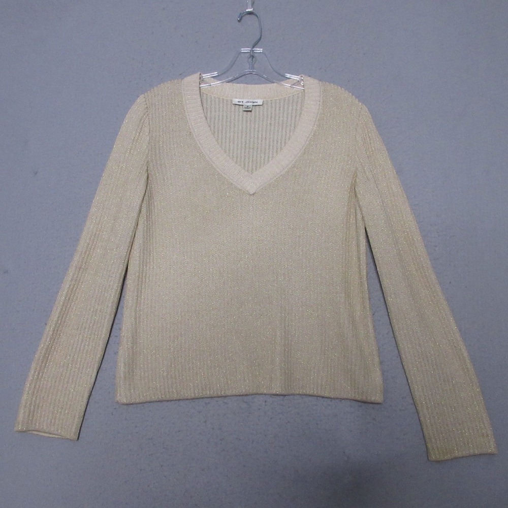 St John Sweater Size P Gold Metallic Old Money F205 GRP 4 Vintage Quiet Luxury